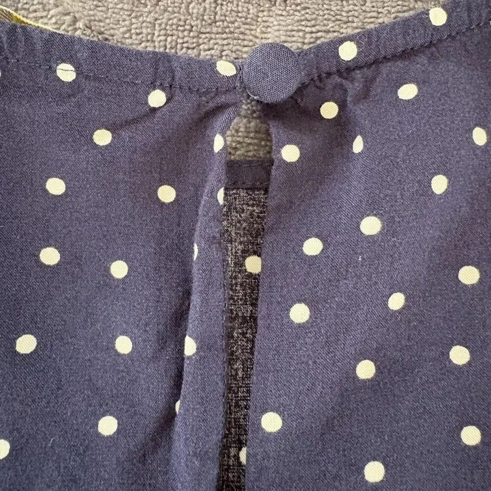 Boden Women's 100% Viscose Navy with White Polka Dot Long Puff Sleeve Blouse